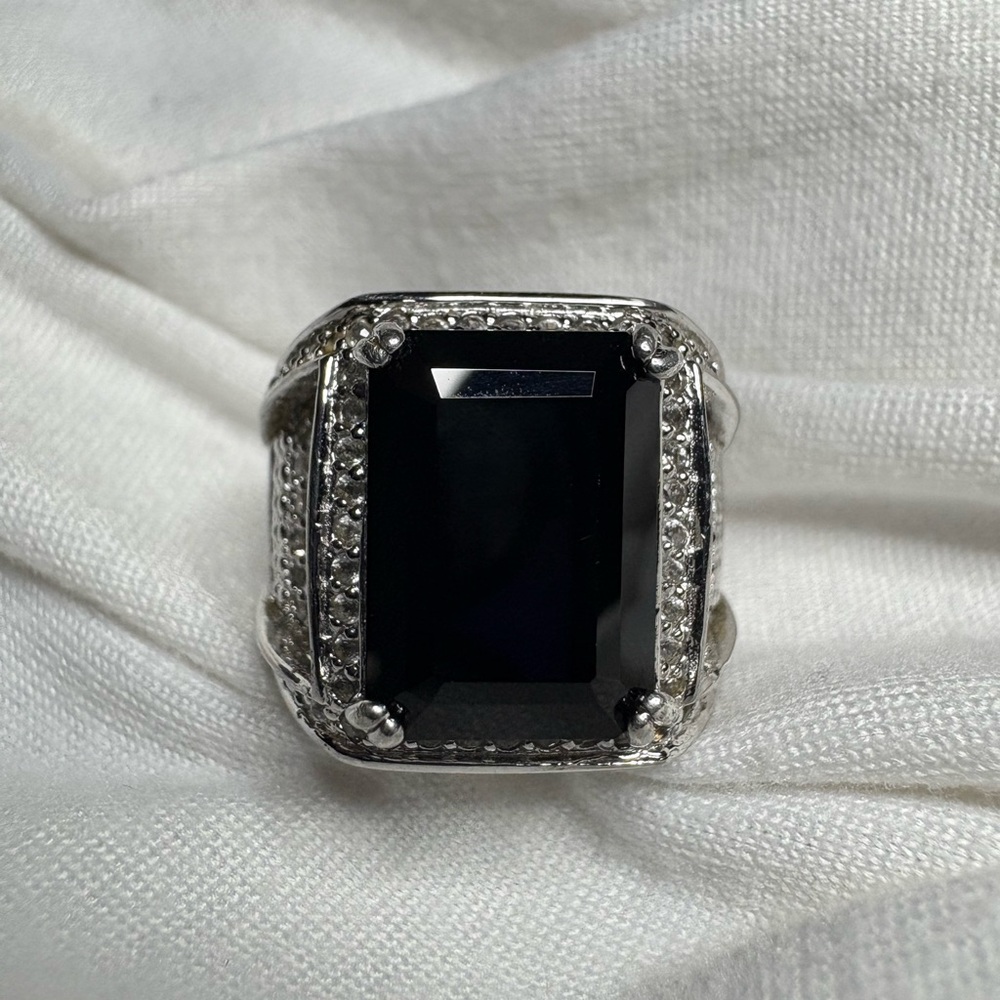 Bold 925 Solid Sterlin Silver Ring With Black Ony… - image 2